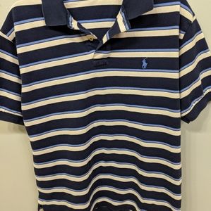 Polo Mens L Blue/White Striped EUC